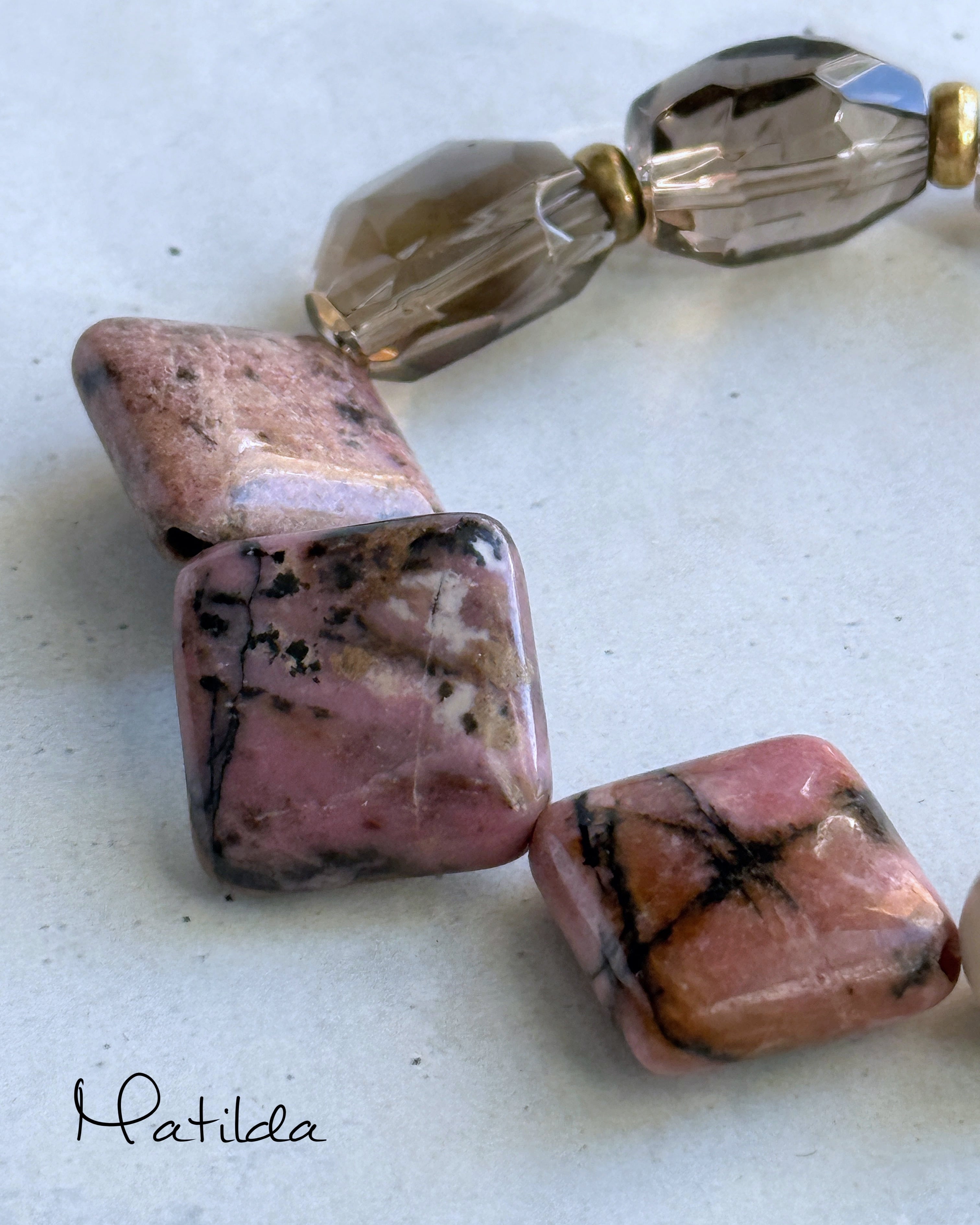 【再販】Tube & stone bracelet(ロードナイト×スモーキークォーツ×リバーストーン)