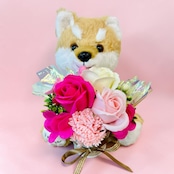 【柴犬】ぬいぐるみフラワーギフト ピンク｜誕生日・発表会・推し活・記念日【ふわもこシリーズ】