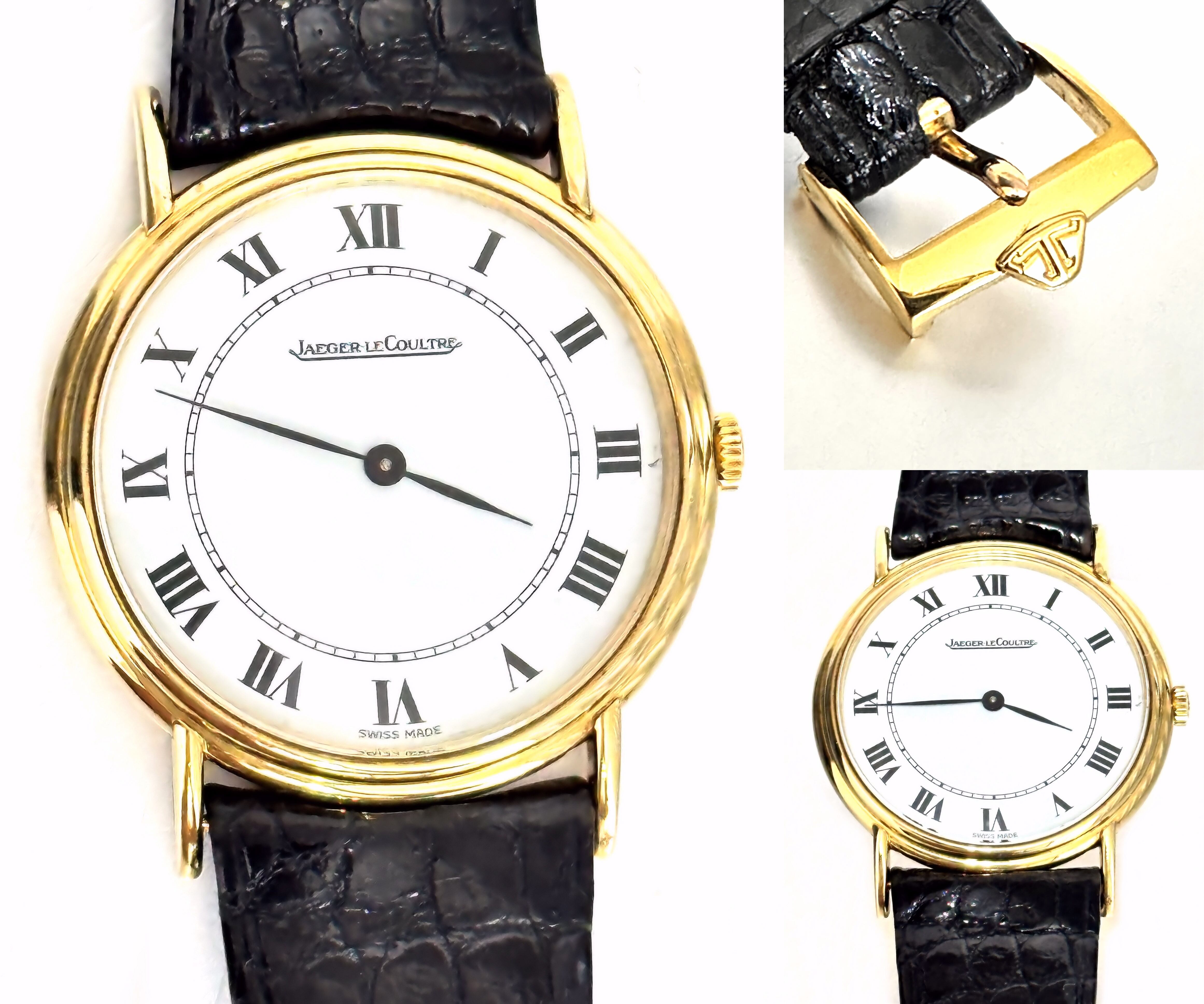 Jaeger LeCoultre ジャガールクルト K18 YG ホワイトローマン 34mm 金無垢 手巻き 時計 ヴィンテージ メンズ
