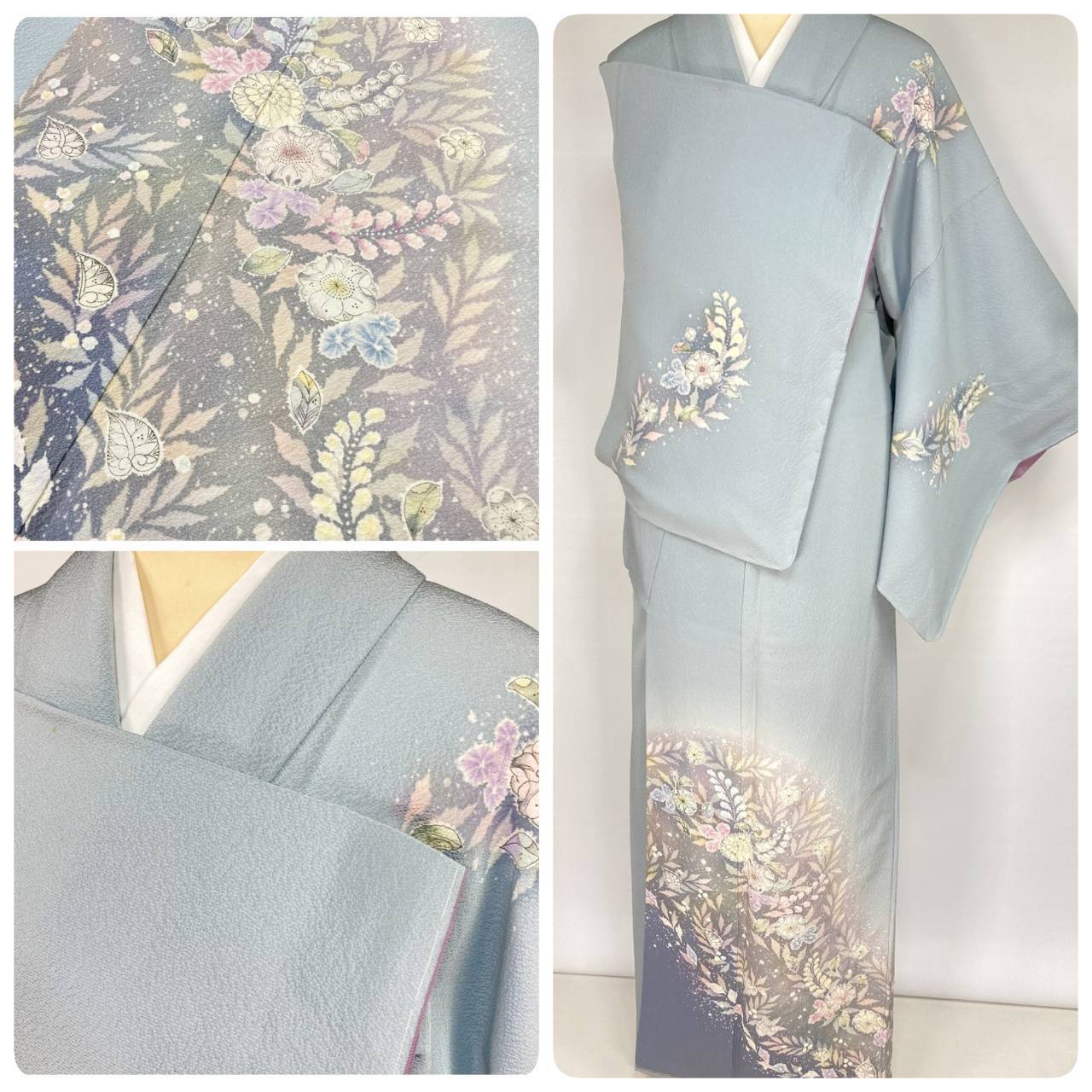 未使用 翠山工房 辻が花 絞り やまと誂製 袷 訪問着 正絹 水色 グレー