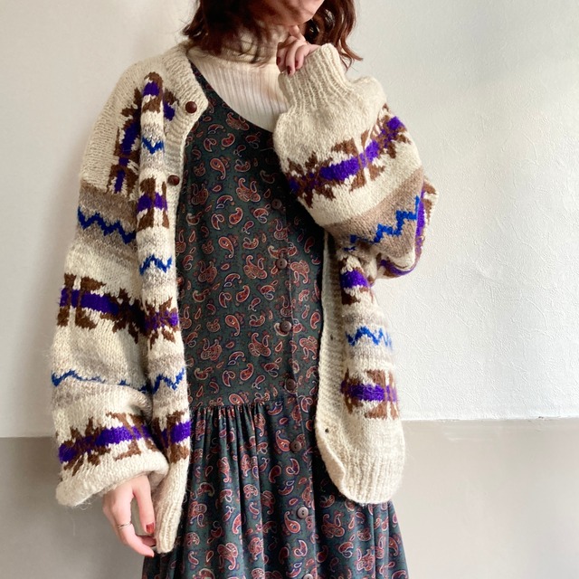 Vintage Balloon Sleeve Nordic Knit Cardigan