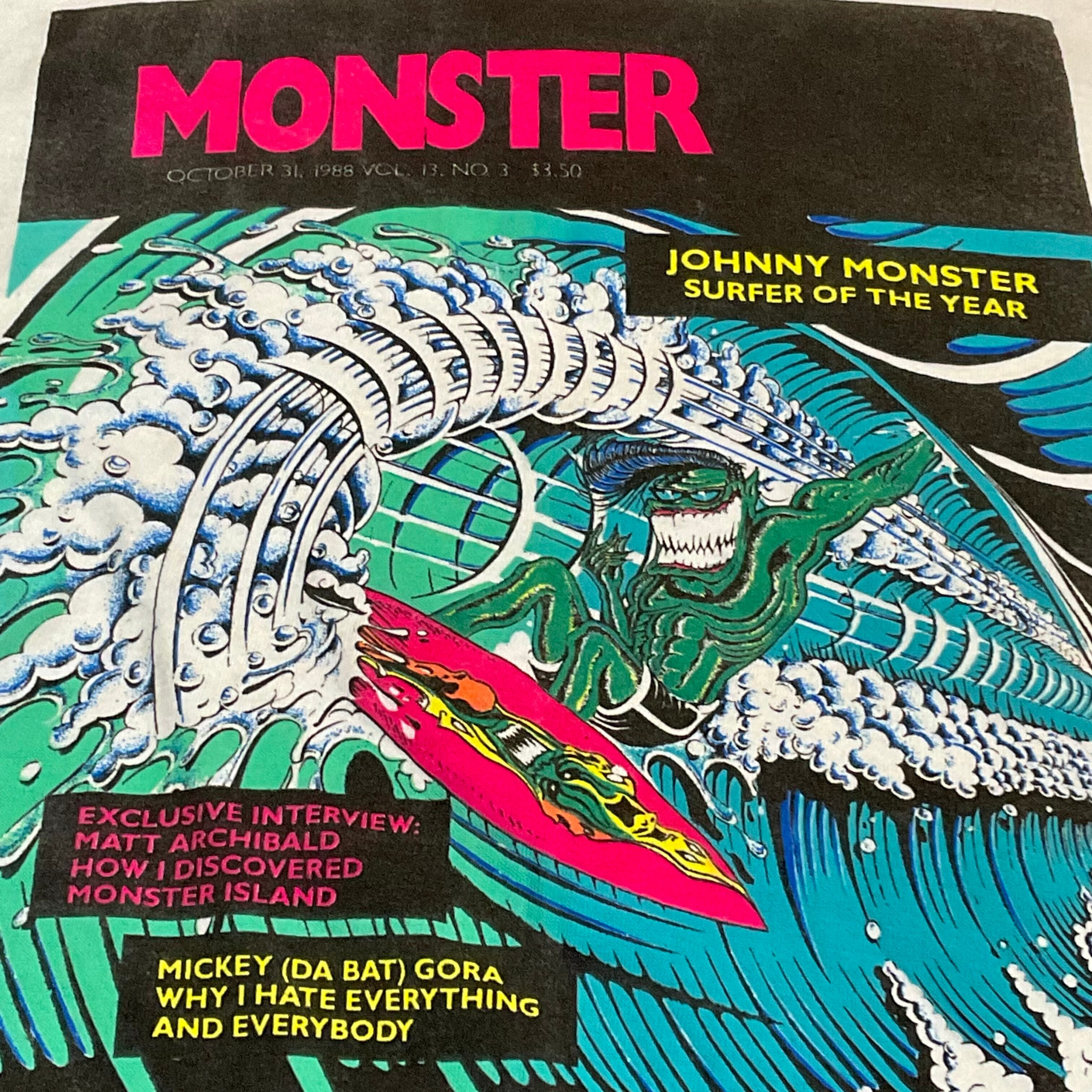 80's MONSTER ISLAND JOHNNY MONSTER SURF Tee MADE IN USA Royal L