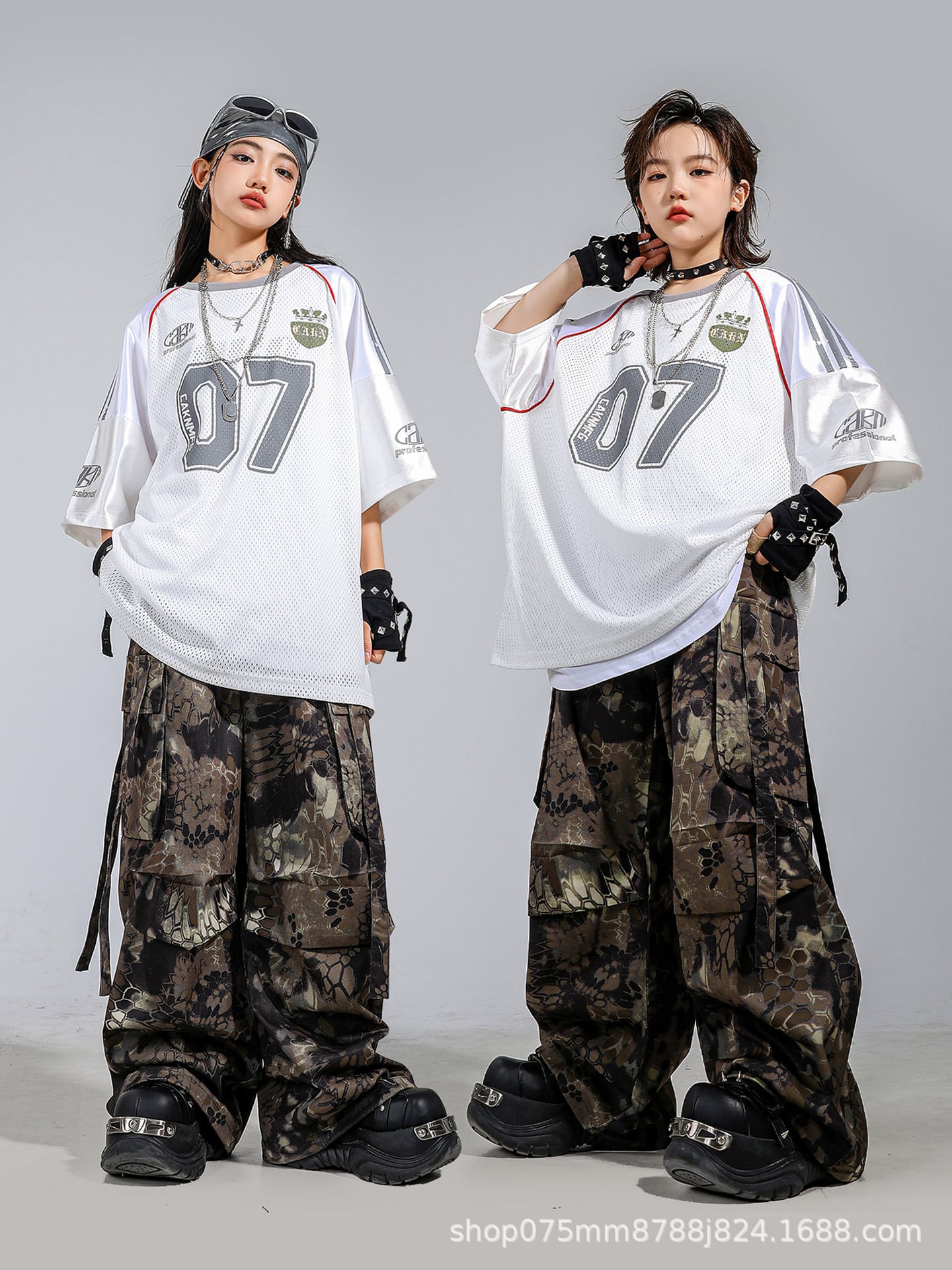ビックナンバーシャツ×迷彩パンツ セットアップ｜ ブラック ホワイト