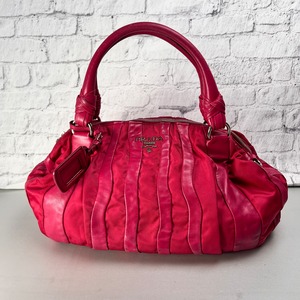 PRADA プラダ ギャザー レザー ハンドバッグ ピンク A-13269