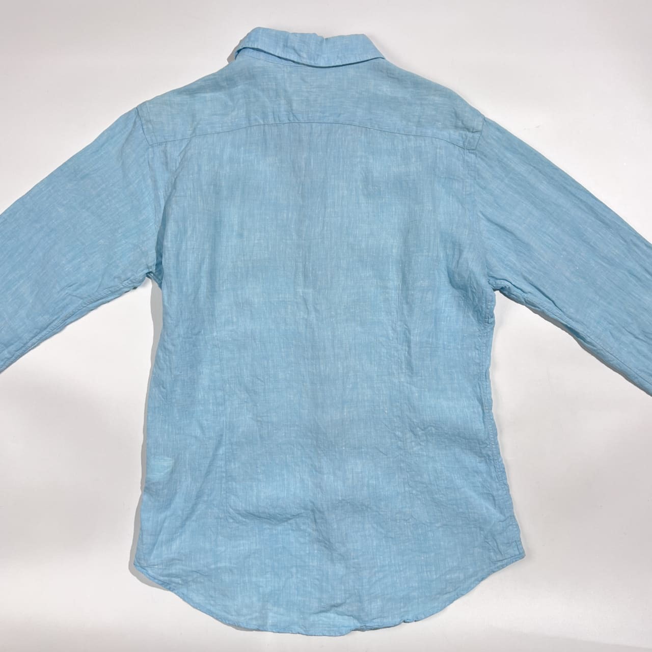 リネン100%  SHIPS シップス Herdmans社 長袖シャツ M/スカイブルー系 メンズ
