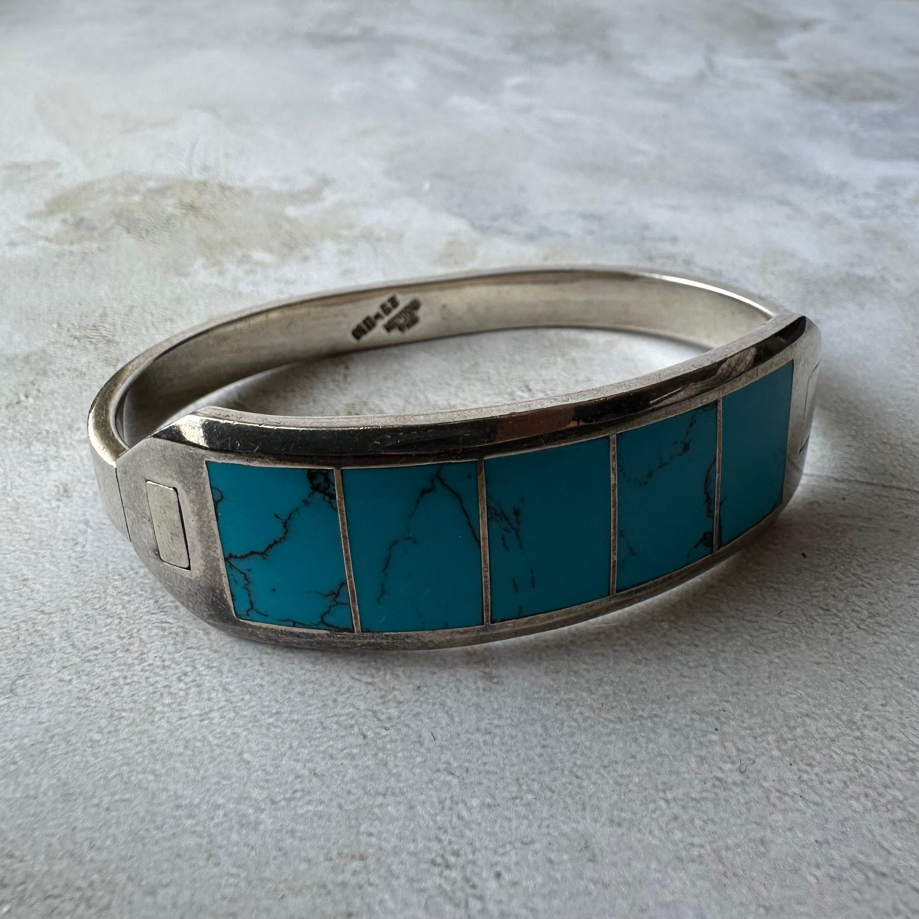 Vintage Heavy Turquoise Cuff Bracelet Silver925 Made in Mexico