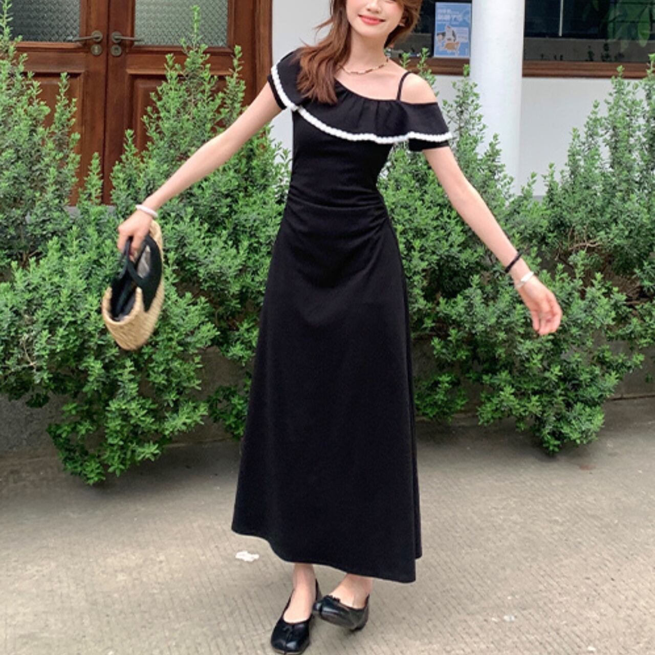 フリルオフショルダーワンピース A4350