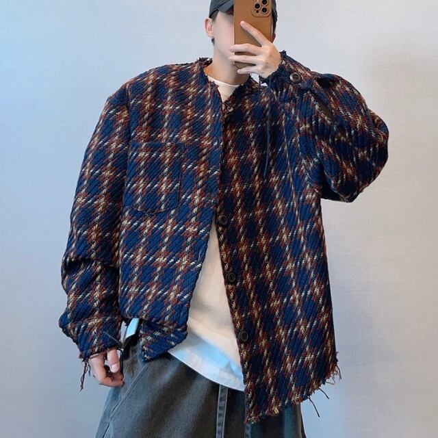 麻のネイビーとブラウンのチェック柄羽織 麻のネイビーとブラウンのチェック柄羽織 麻のネイビーとブラウンの