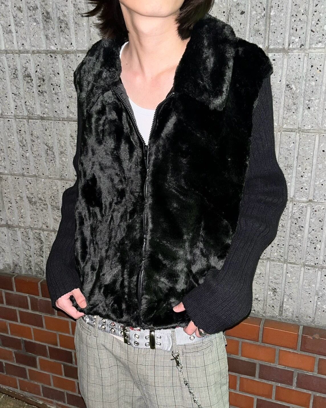 00s SHAVER LAKE Knit×Fake Fur Docking Drivers Jacket