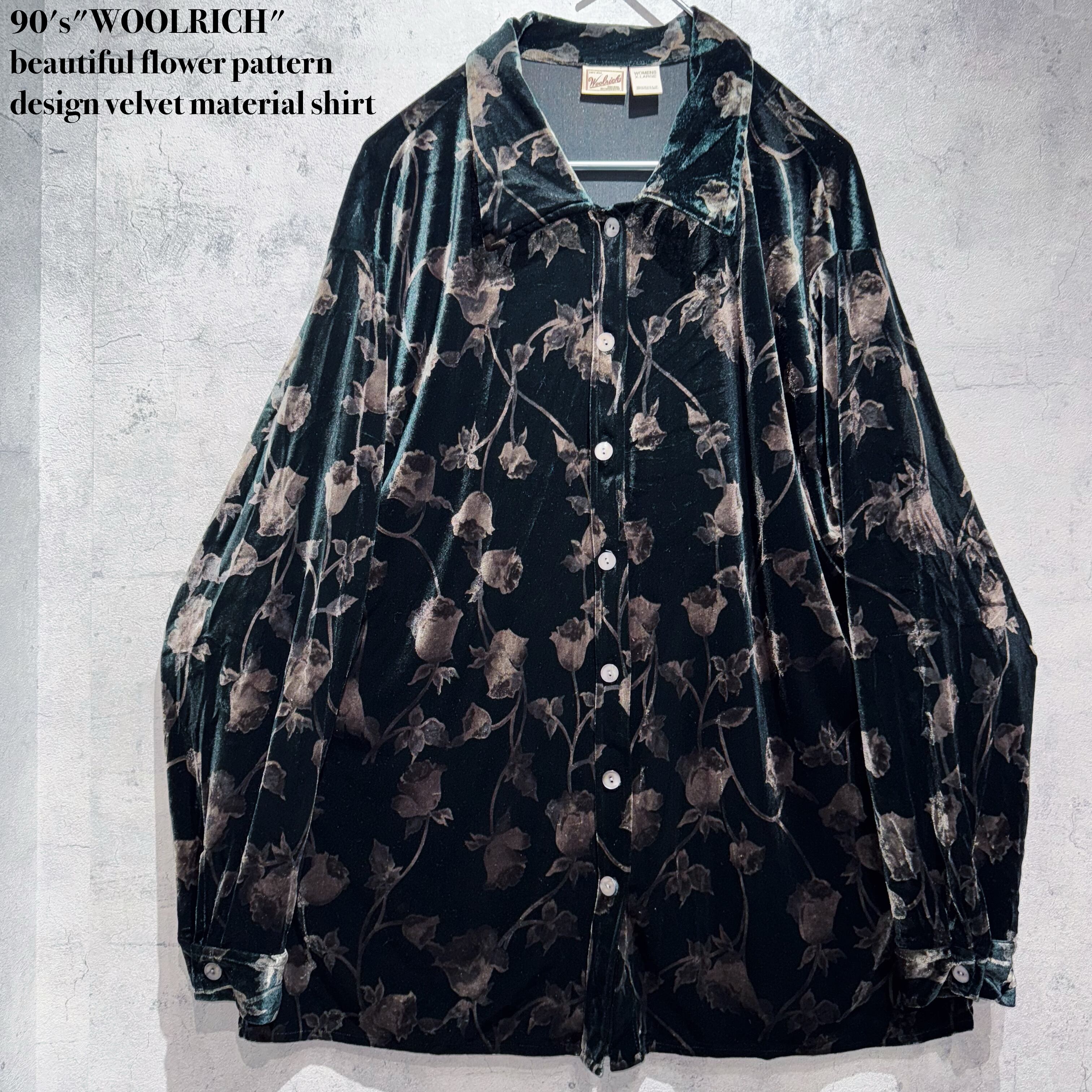 90's"WOOLRICH"beautiful flower pattern design velvet material shirt