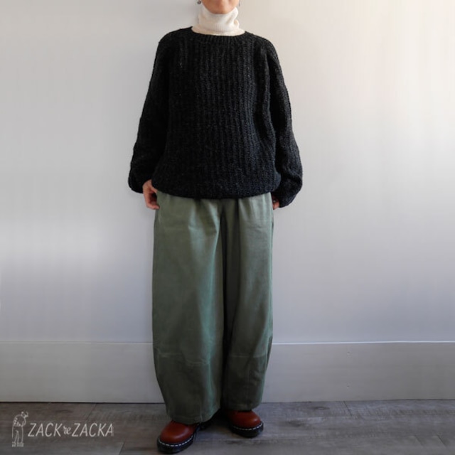 追加★オーガニックコットン100% コーデュロイヒカリコクーンパンツ くすみペールグリーン&ダークブラウン