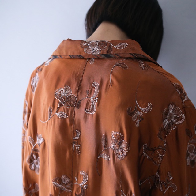 "刺繍" flower pattern gloss fabric loose silhouette shirt jacket