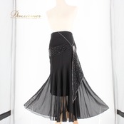 社交ダンス 衣装 スタンダード スカート レッスンウェア レディース ラインストーン 黒 ブラック系 レース 練習着 かわいい フォーマル 上品 エレガント デザイン 体型カバー 薄手 フレアスカート 練習用 ダンスウェア 伸縮性 軽量 スタイリッシュ クリスタルディテール 派手すぎない 取り入れやすい シンプル 上品さ コーディネート 色気 ラグジュアリー感 パーティーウエア 脚長効果