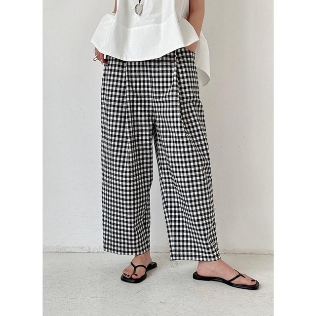 gingham check relaxed wide pants