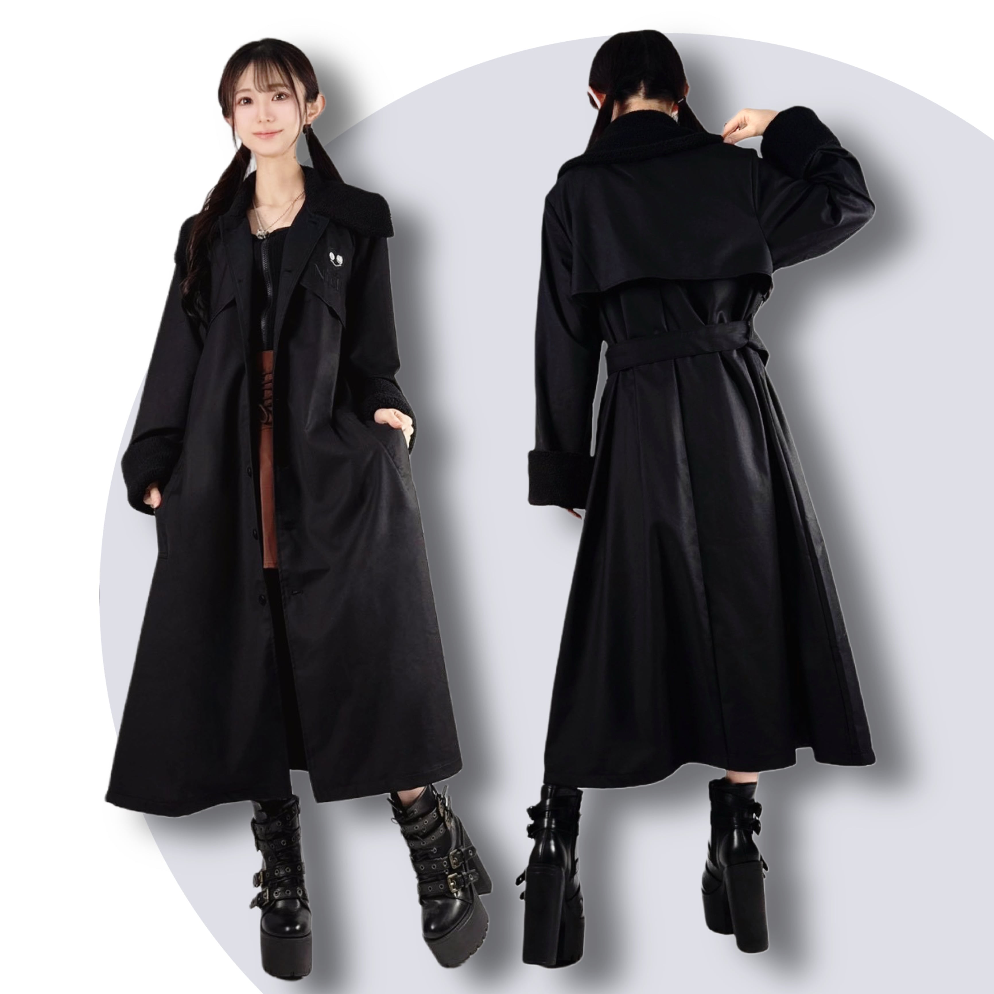 ボア襟付き春用BLACK LONG COAT【NIER刺繍入り】 | NIER CLOTHING