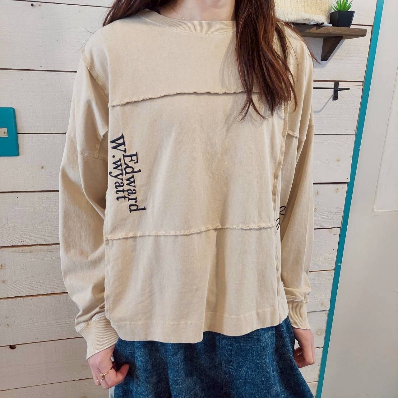 『People's』390-10 KAKELA パッチワーク切替ワイドクルーネック　フリーサイズ