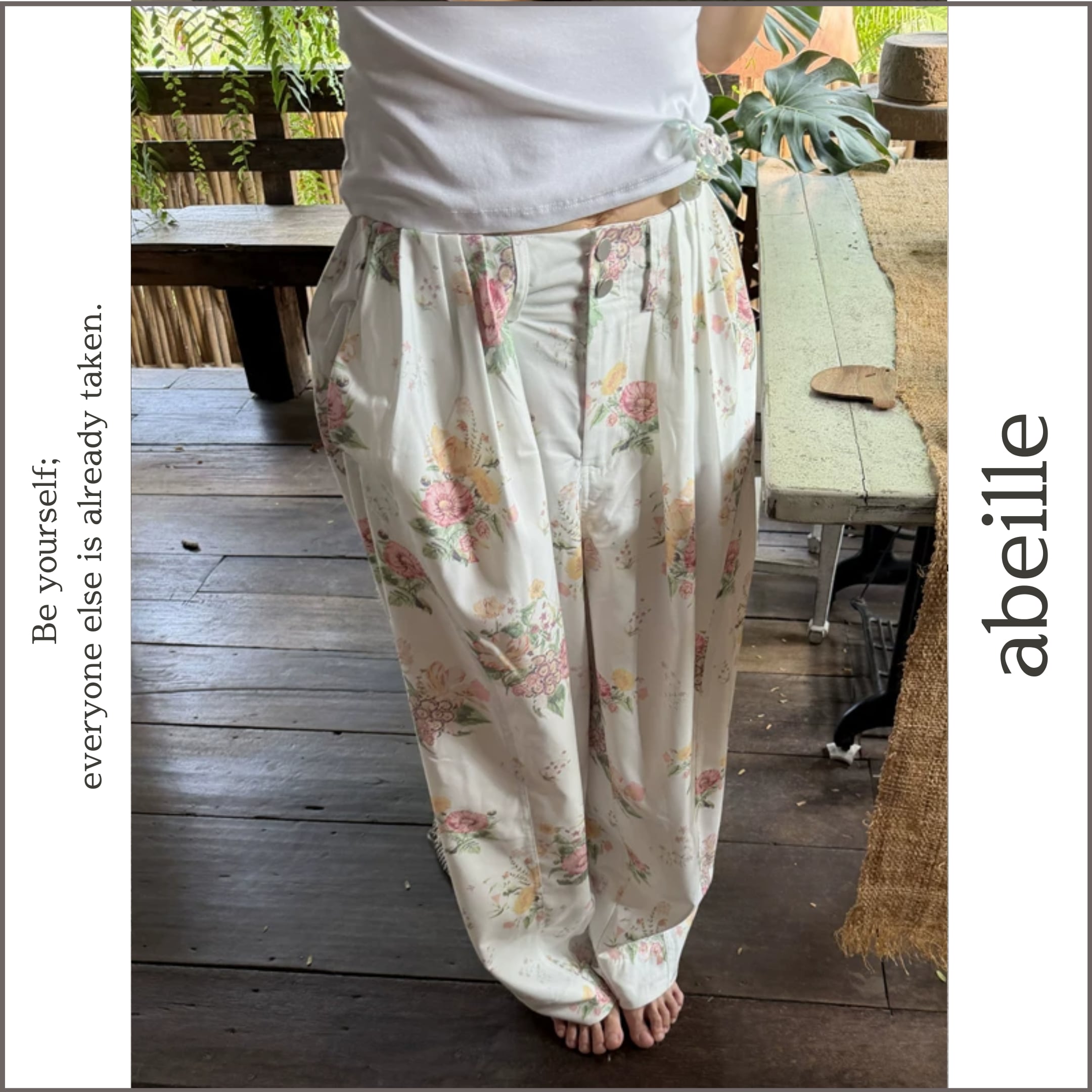 floral print tuck wide pants 14448