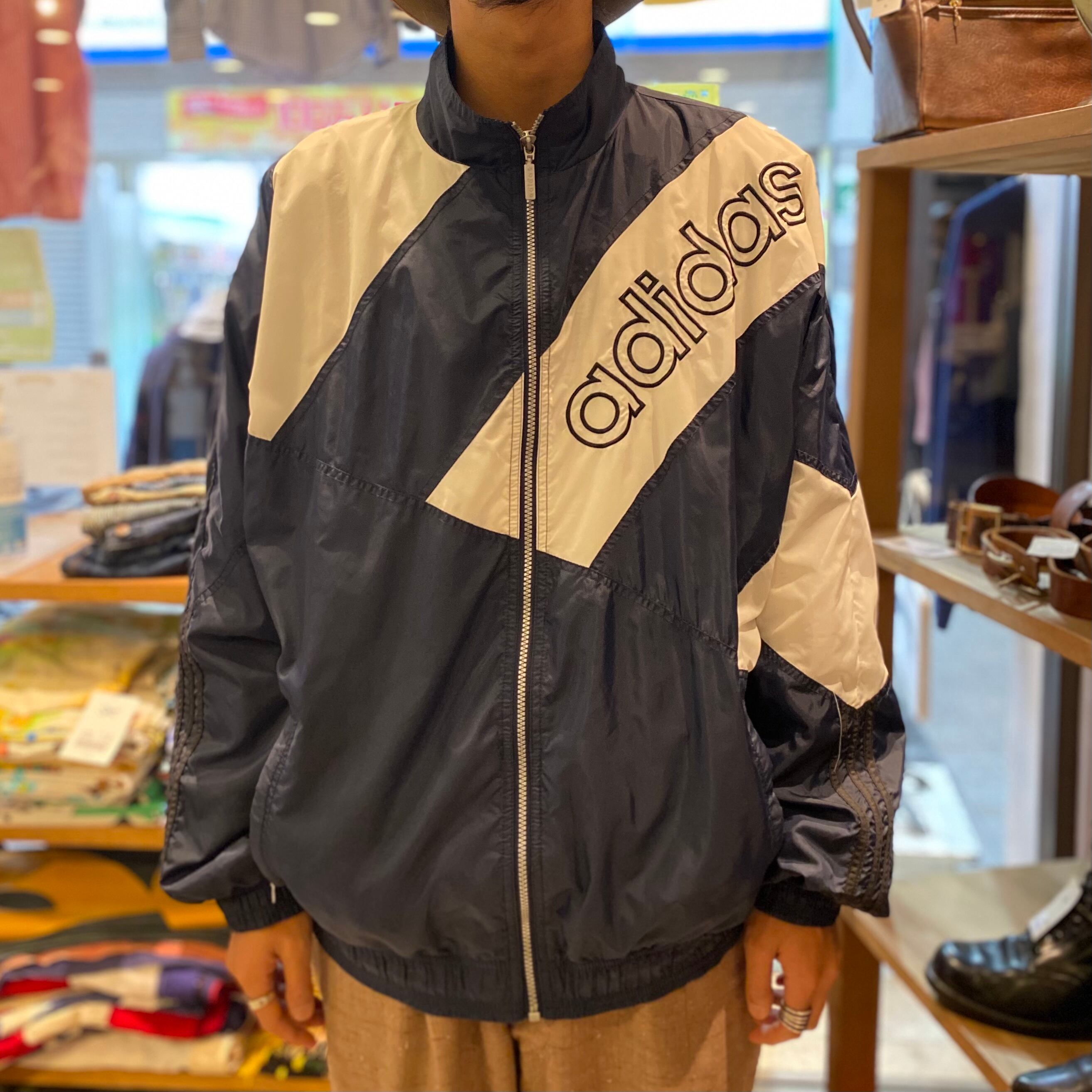 90s adidas 袖ライン ボーダー ナイロンジャケット 白 2XL