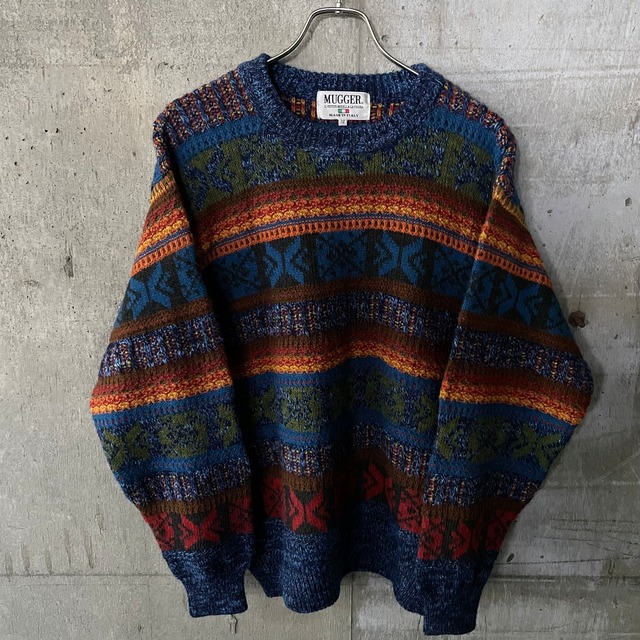 〖EURO_vintage〗made in Italy multicolor wool knit/イタリア製 マルチカラー ウール ニット/msize/#0415