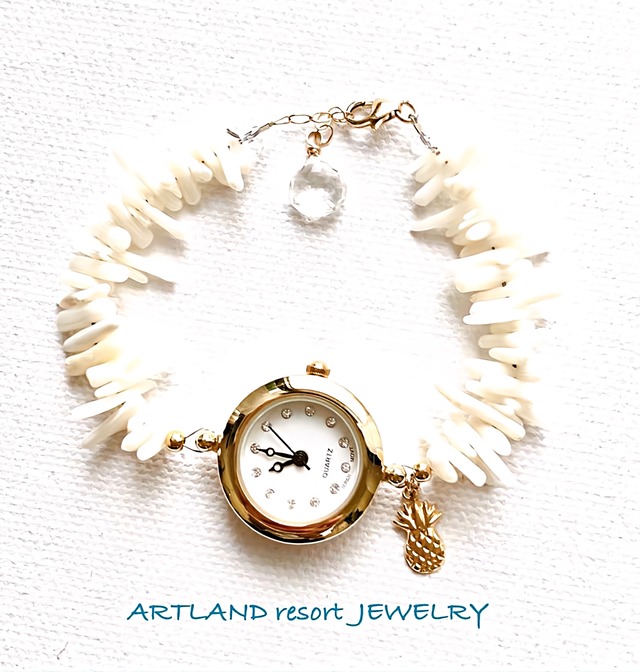 天然石白サンゴ　アクセサリー時計
