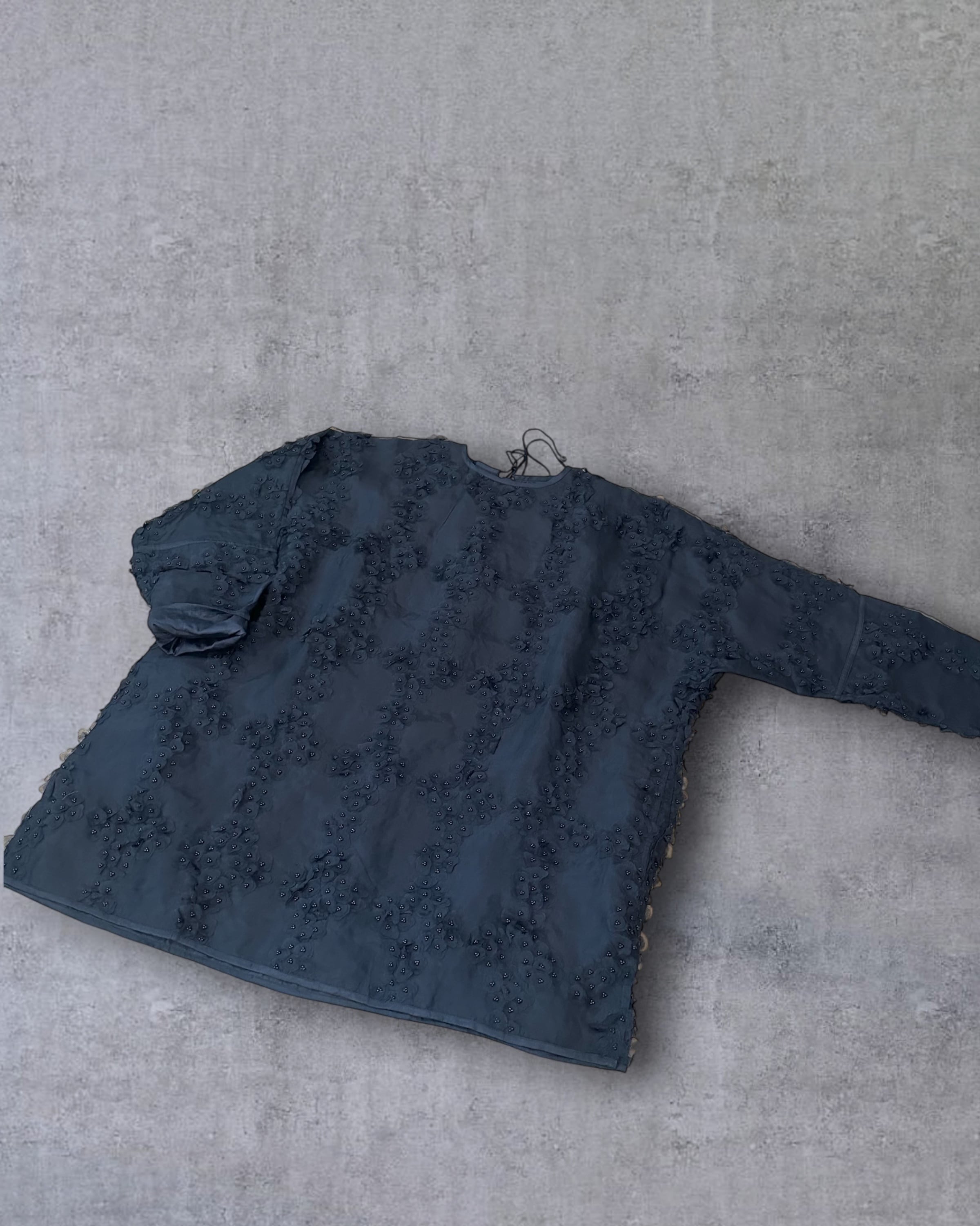 BUNON　Khadi Silk Orgrandy ＆ Embroidery Flower Tunic(Black)