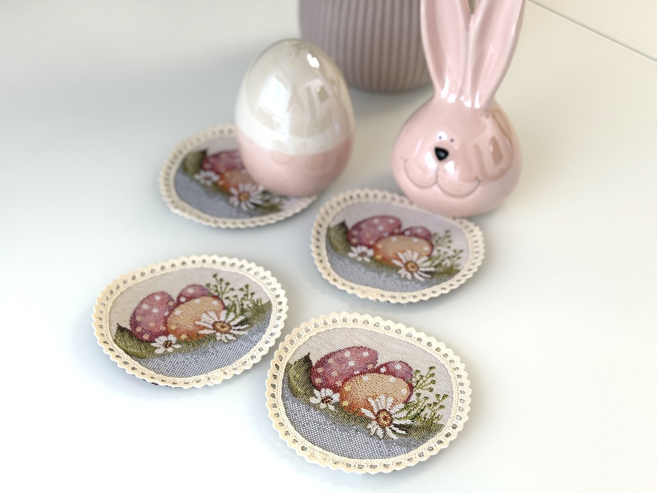 タペストリーラウンドコースター　イースター　10cm（レース付き）ウクライナ製 - 4