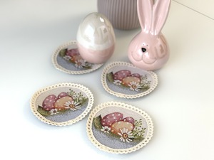 タペストリーラウンドコースター　イースター　10cm（レース付き）ウクライナ製
