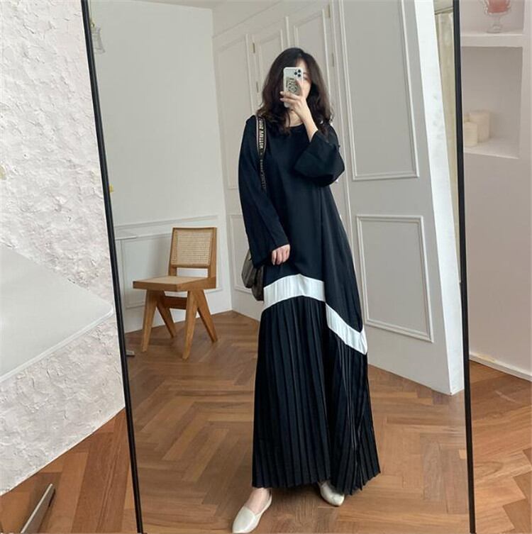 品の良い素材で作る大人旬Style ドルマンスリーブ ロングセクション 長袖 ワンビース