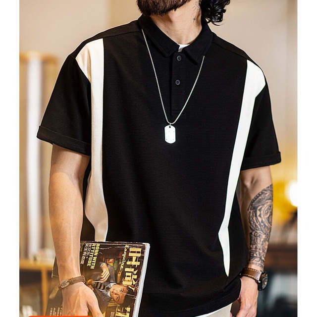 コントラストカラーステッチ半袖ポロシャツ 225199
