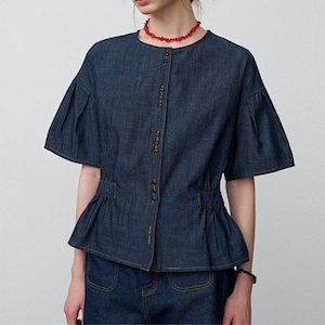 Peplum Waist-Length denim Blouse  T4533