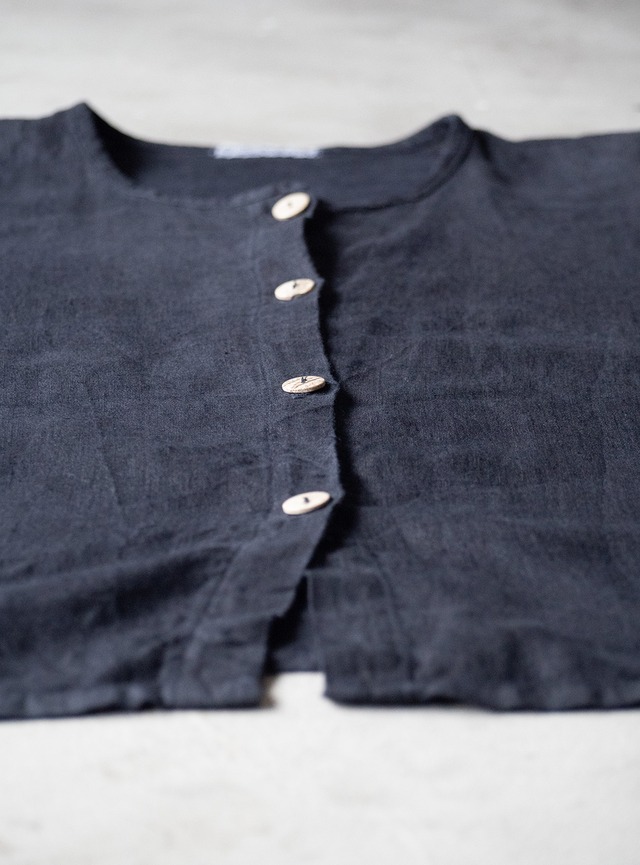 "RUSS BERENS" 1990s Linen no-collor shirt jacket