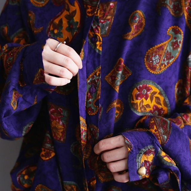 paisley flower pattern l/s rayon super big shirt 