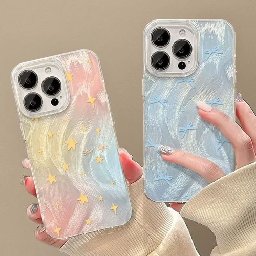 【iphone16対応】 おしゃれ グラデーション レーザー スター リボン 耐衝撃 抗指紋 防塵 iphone ケース 2タイプ 【追跡機能付き】