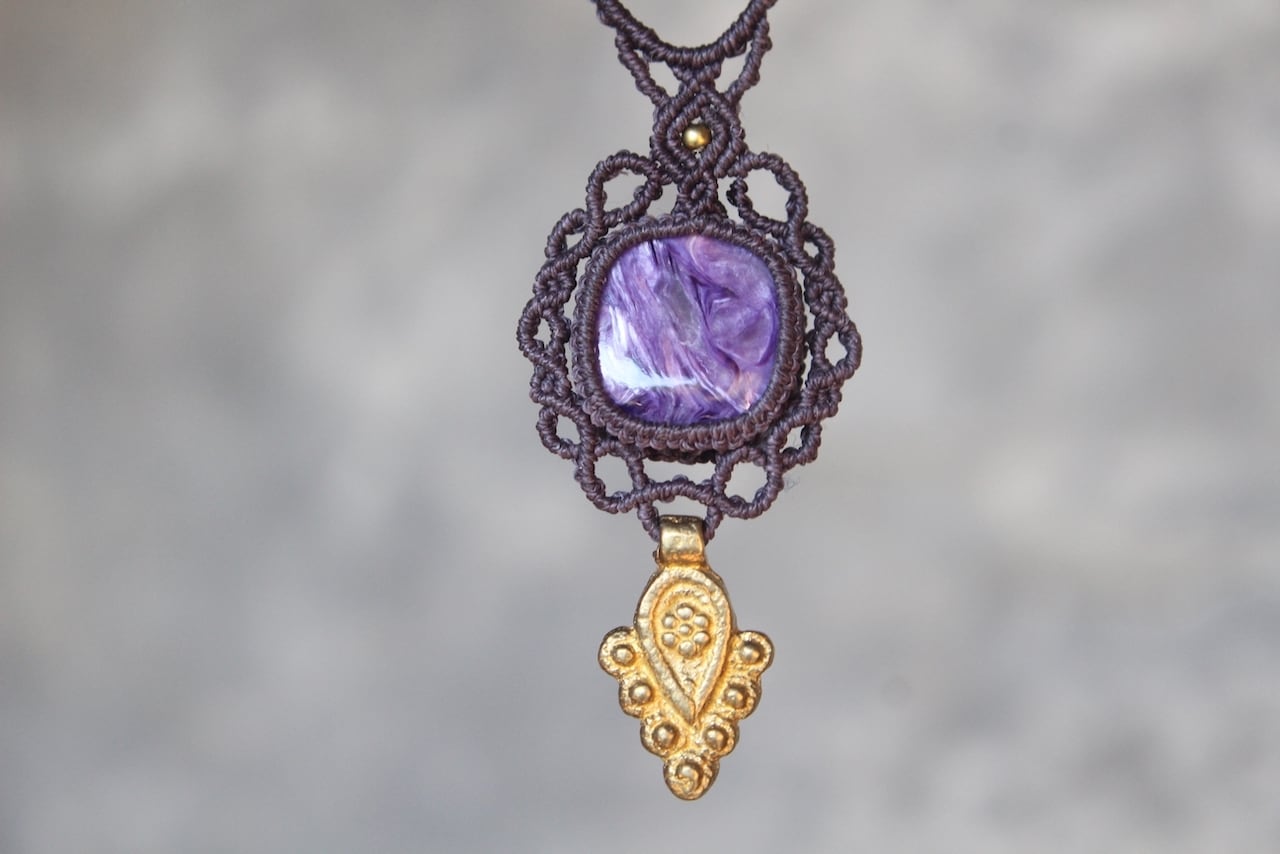 Charoite micro macrame necklace