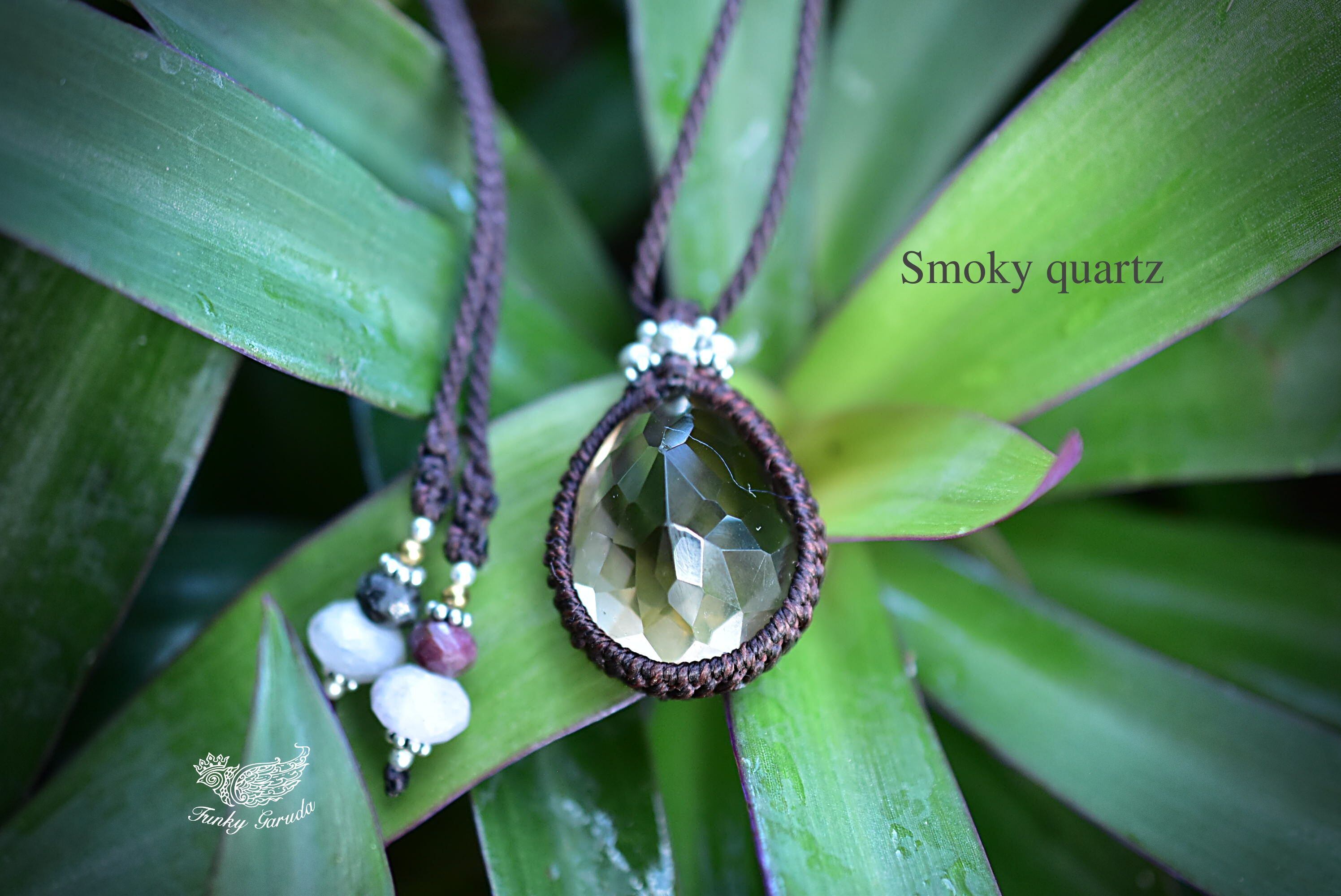 58ctファセットカット スモーキークォーツ マクラメペンダントsmoy001