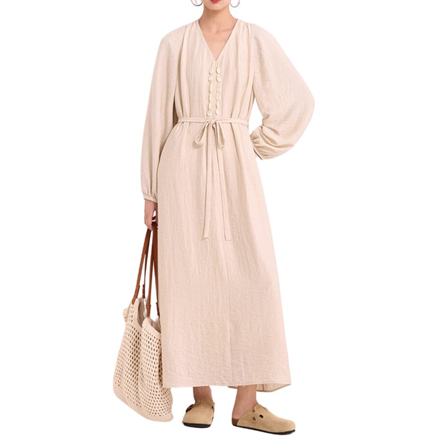 シェルボタンデザインワンピース　01071