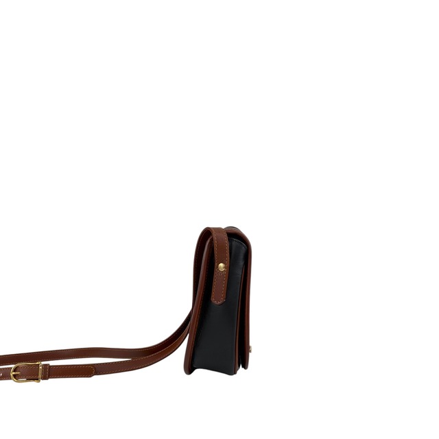 CELINE セリーヌ ショルダーバッグ ブラック ブラウン フロントバックル レザー バイカラー vintage ヴィンテージ オールド  8seizv