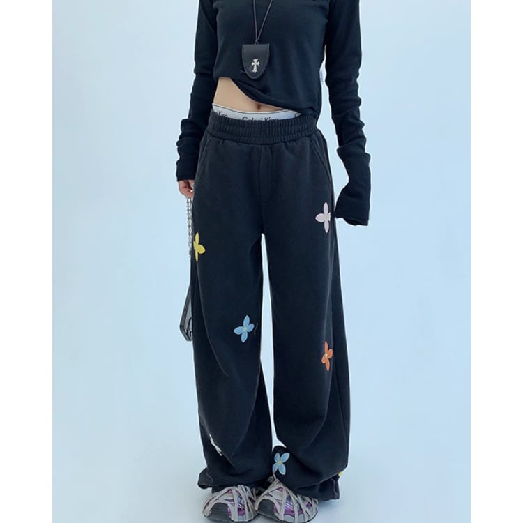 花柄 フルレングス スウェットパンツ L00301