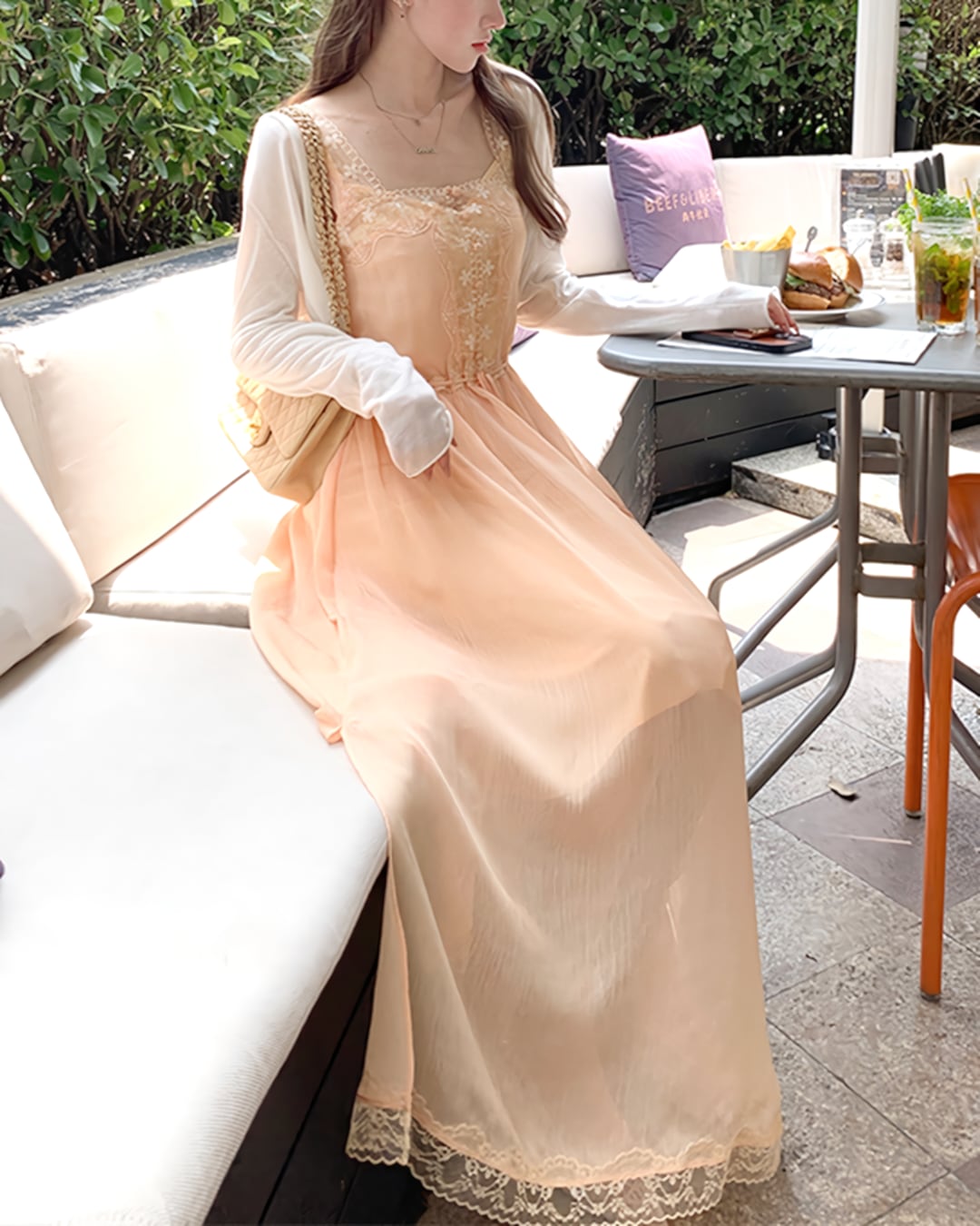 スウィートオレンジレースシフォンワンピース 2508046