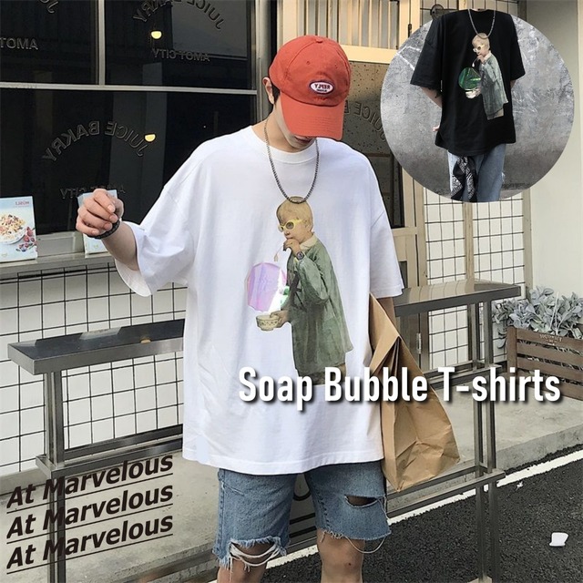 風船反射シールプリントTシャツ メンズ ストリート 半袖