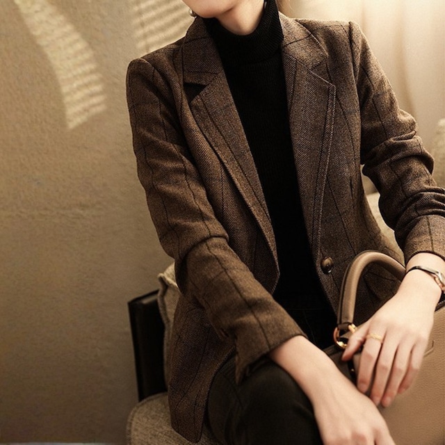 Single breast elegant retro check jacket Single breast elegant retro check jacket