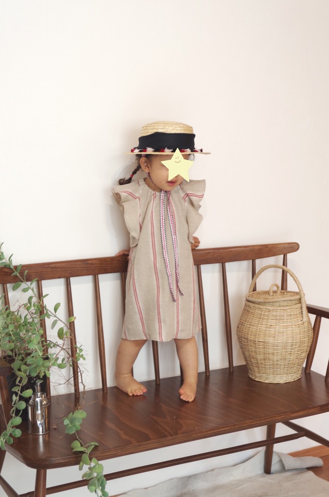 フレンチリネンのフリルワンピース 80cm/90cm/100cm ※他サイズ応相談