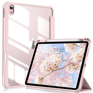 【数量限り】KenKe iPad Air 11インチ ケース (M3/M2、2025/2024) iPad Air 第5/4世代 ケース 10.9インチ (2022/2020モデル用) PC 透明バックカバー 軽量 薄型 傷つけ防止 PU合成レザー Apple Pencil 収納可能 Pencil 2 ワイヤレス充電対応 三つ折スタンド スリープ機能 ピンク