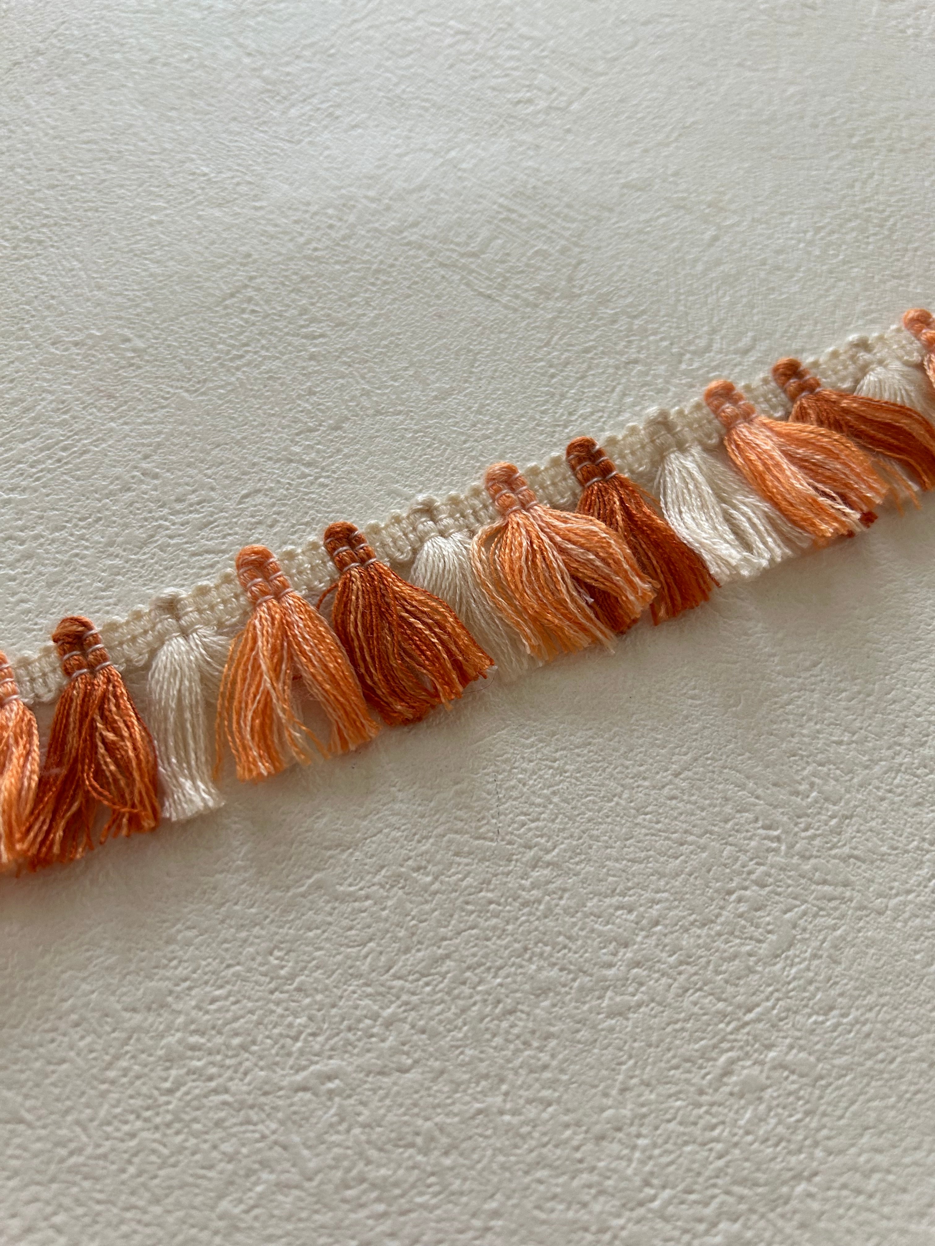 フランスVintage フリンジブレード 100cm デッドストック オレンジ×エクリュ カルトナージュ デコレーション材 カットブレード