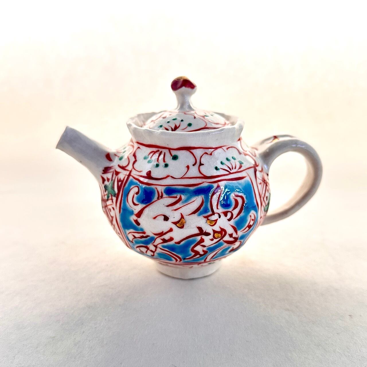 金彩志野赤絵兎文ポット(中)【榛澤宏】