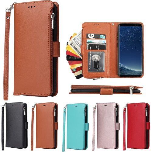 Eastwave サムスン ギャラクシー S8 ケース for Galaxy S8 ケース 手帳型 for Samsung S8 財布型 背面ICカード コインポケット ストラップ付き カード 収納 小銭入れ ファスナーポケット付き PUレザー 5色 ブラウン 803