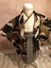 【受注製作】JAPANESE SWAN 青海波と鶴 ・男の子の祝い着 羽織 袴 3点セット