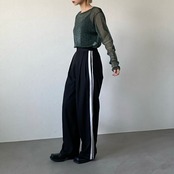 glitter sheer crewneck tops/green