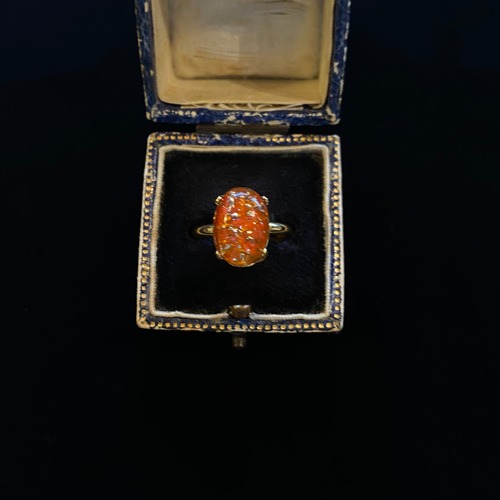 Silver glittered orange glass oval ring