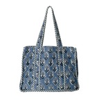 ミニトートバッグ　ブロックプリント　コットンキルト　L